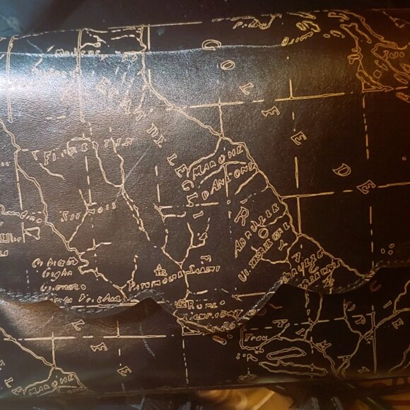 Patricia Nash - Black Leather (Vintage/Retired) Map Design - Crossbody Bag - Picture 1 of 16